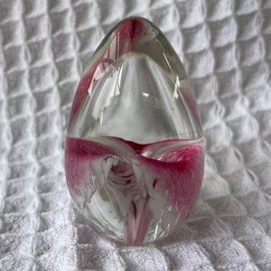 Art Glass Handblown Vintage Signed MSH '89 Pink Flower Egg Paperweight